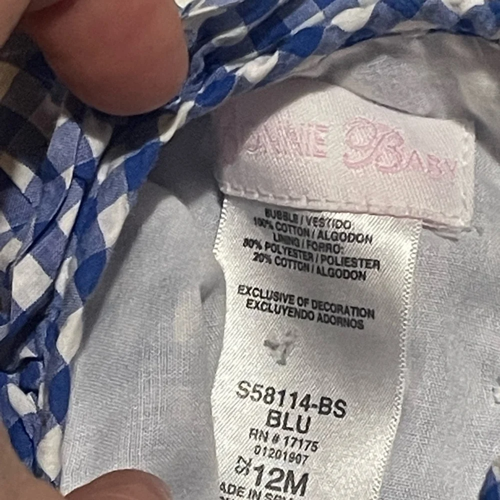 Bonnie Baby Blue Checkered Bodysuit with Floral Embroidery